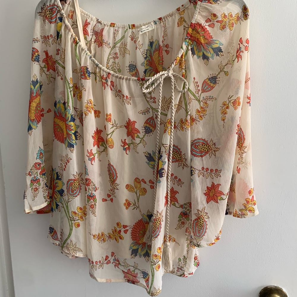 Lovestitch Cream Flutter Sleeve Blouse with Tie Front